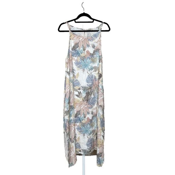 Lungo L'arno Linen Dress Tropick Halter Midi Side Slits Size L - Picture 1 of 7